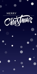 Christmas and New Year Lettering Typographical on blue Xmas background with winter landscape with snowflakes. Merry Christmas card and invitations. Vector Illustration with Snowfall.