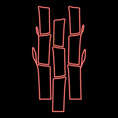 Neon bamboo with leafs Nature plant red color vector illustration image flat style