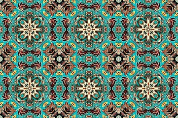 abstract vintage background colored mosaic symmetrical pattern on textured canvas colorful flower decor Design for tapestry, wallpaper,