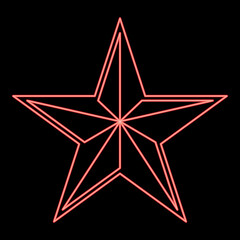 Neon star five corners Pentagonal star red color vector illustration image flat style