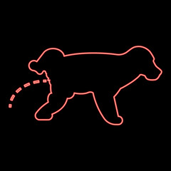 Neon pissing dog Puppy pissing Pet pissing with raised leg red color vector illustration image flat style