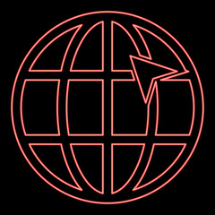 Neon arrow on earth grid Globe internernet concept Click arrow on website Idea using website red color vector illustration image flat style