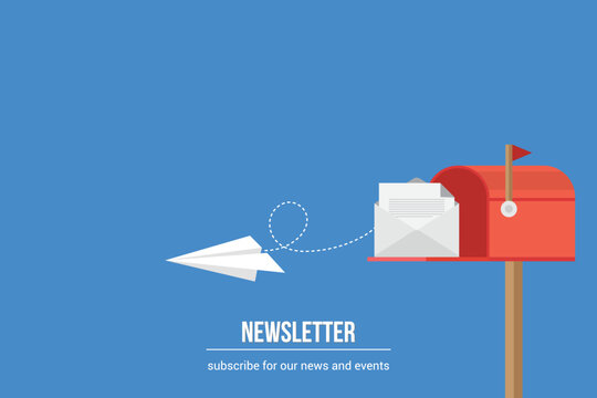 Newsletter. vector illustration of email marketing. subscription to newsletter, news, offers, promotions. a letter and envelope. subscribe, submit. send by mail.	
