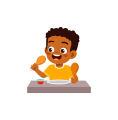 little kid eat chicken drumstick and feel happy