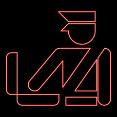 Neon border control concept Customs officer check baggage Detailed luggage control Baggage control sign red color vector illustration image flat style