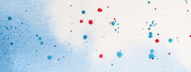 Abstract art background light blue and white colors with gradient. Watercolor painting with red stains.