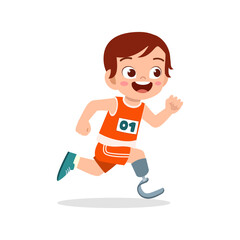 Fototapeta premium little kid with prosthetic leg run on race