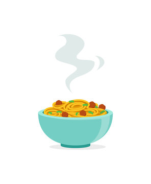 steaming pasta bowl, teal, white background clip art preview