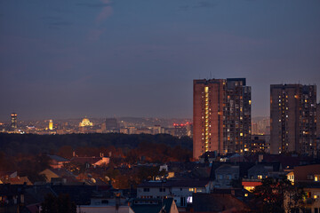 Fototapeta premium City of Belgrade, Serbia, blue hour evening cityscape.