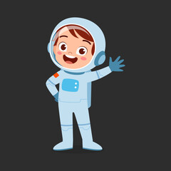little kid wearing astronaut costume and feel happy