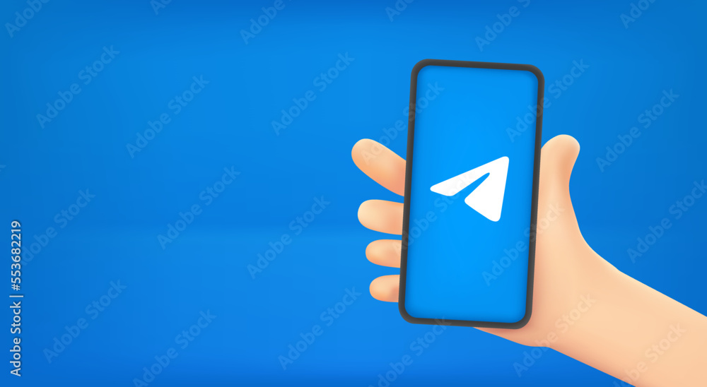 Poster Man holding smartphone with messenger app. Vector banner with copy space