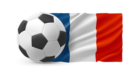 Fototapeta premium Realistic leather soccer ball with flag of France on white background. 3d vector illustration 