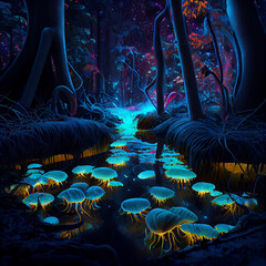 Luminous Alien Mushroom Forest, AI