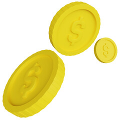 coins 3d render icon with transparent background