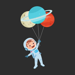 little kid wearing astronaut costume and holding balloon