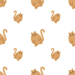 Ginger cat, seamless pattern, vector. Red cartoon cat on a white background.