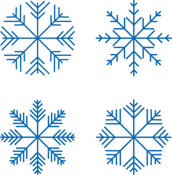 Snowflakes, vector. Set of blue snowflakes on a white background.