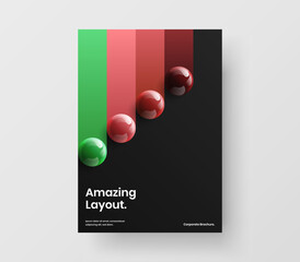 Unique pamphlet vector design template. Original 3D balls company brochure layout.