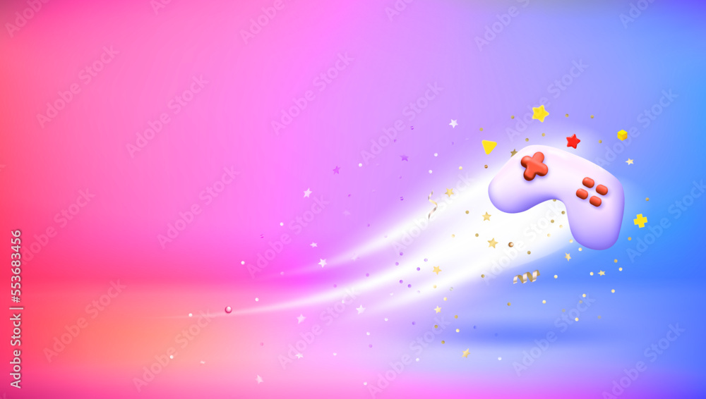 Aufkleber glowing gamepad mask. 3d vector banner with copy space