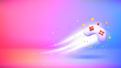 Glowing gamepad mask. 3d vector banner with copy space © tovovan
