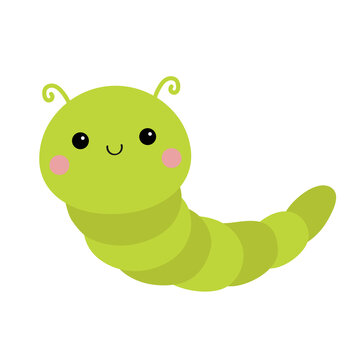 Caterpillar insect icon. Cute kawaii cartoon funny character. Crawling catapillar bug. Baby collection. Smiling face. Flat design. Green color. White background. Isolated.