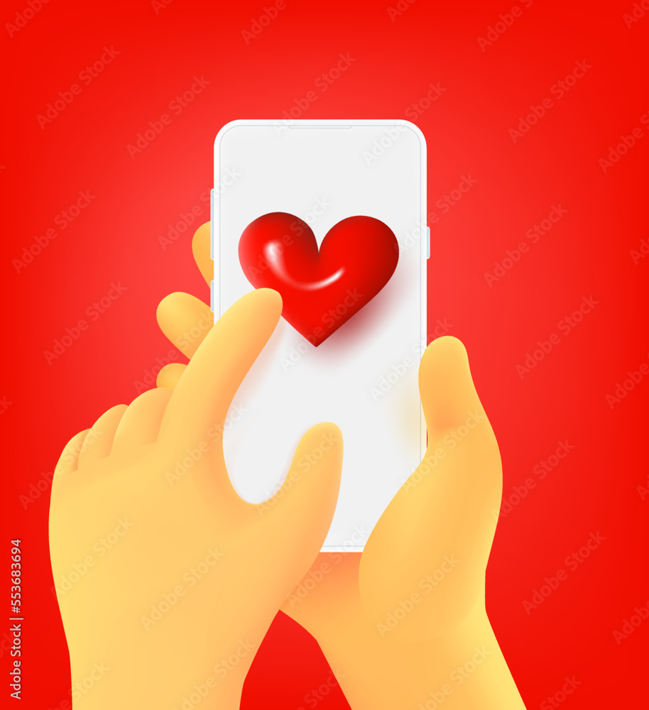 Aufkleber Pushing on a heart symbol. purchases via mobile application. 3d vector concept

