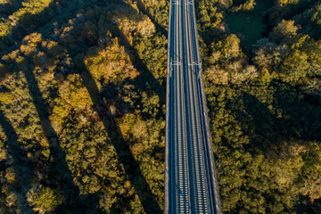 aerial view of a high speed train viaduct at dusk © VicVaz