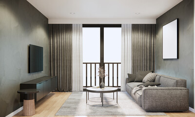 3d rendering mockup studio apartment interior design and decoration modern loft style living room.