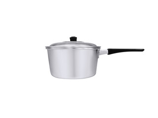 Aluminum pot with lid isolated on white background