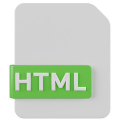 html file format 3d render icon with transparent background
