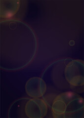 Vector Magical Gold Shine Background with Bokeh Blurred Glowing Circles on Black. Starlight Fog Texture. Glitter Holiday Print. Christmas and New Year Design. Glowing Light on Dark Purple