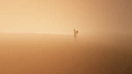 Obraz na płótnie Canvas silhouette of a person in the fog 3d render