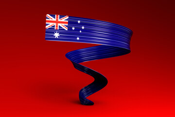 Flag of Australia waving ribbons. 3d illustration on Red background