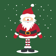 Funny Santa Claus in red clothes. Vector illustration for designs, prints and patterns. Isolated on green background. Christmas and New Year postcard in children's cartoon style.