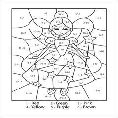 Color by numbers Girl. Puzzle game for children education, colors for drawing and learning mathematics