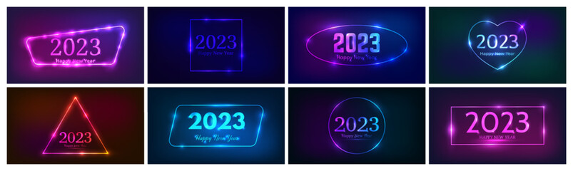 2023 Happy New Year neon background
