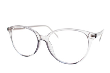 Glasses with transparent frames for vision on a white background
