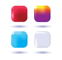 Cube button for social icons, Set 3d object round sphere, ball with gradient holographic color of hologram. vector illustration