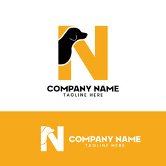 Letter N Dog Logo Design Template Inspiration, Dog Vector, Initial Logo