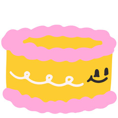 Cute cake character vector illustration in flat color design