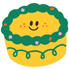 Cute cake character vector illustration in flat color design