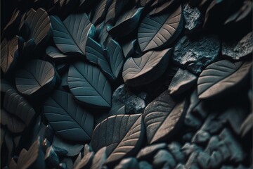 texture abstraite de feuilles sculptées dans la roche - obrazy, fototapety, plakaty