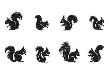 set of squirrels silhouette