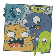 Funny and strange monsters in a square. Flat vector characters