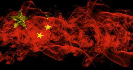 China flag in flowing smoke. Abstract Chinian flag wallpaper.