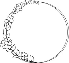 Linear floral wreath. Hand drawn illustration. This art is perfect for invitation cards, spring and summer decor, greeting cards, posters, scrapbooking, print, etc.