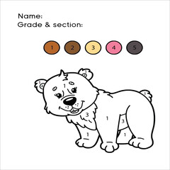 funny coloring by numbers game. Vector illustration coloring by numbers game with cartoon rhinoceros for kids.