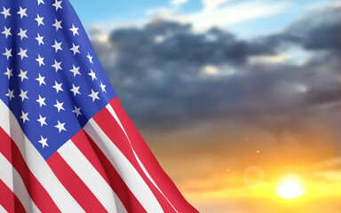 USA flag on a background of sunset. EPS10 vector