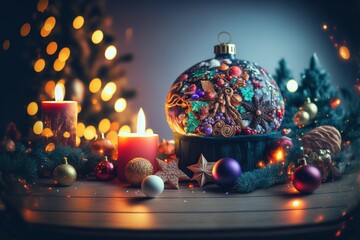 Christmas Tree with Decorations Near a Fireplace with Lights