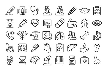 Medicine and Health icons set. Minimal thin line web icon set. Outline icons collection. Vector illustration
